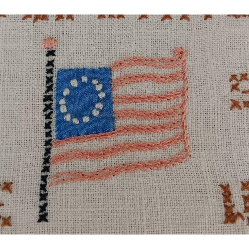 Vintage Embroidered Sampler Pledge of Allegiance USA Flag Panel to Frame